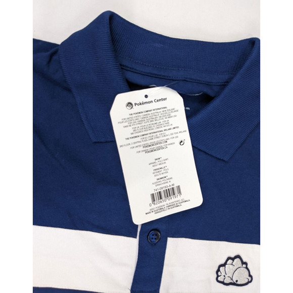 Pokemon Center Polo Size MEDIUM Mens SNOM Blue White Stripe Shirt - Picture 7 of 10